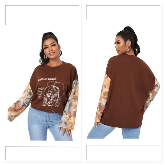 SHEIN SXY Drop Shoulder Tie Dye Sleeve Figure & Slogan Graphic Top Size Small‎ - Picture 1 of 10